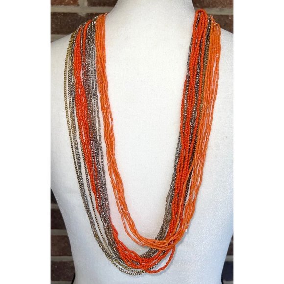 Shades of Orange 20 Strand Torsade Statement Necklace - Picture 3 of 8